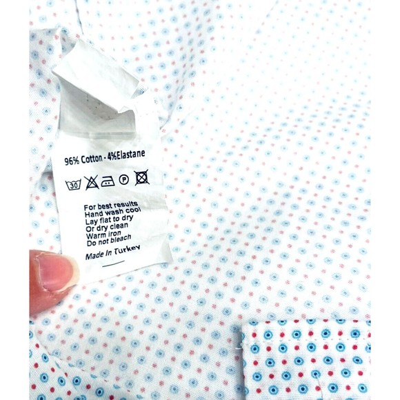 Peter Millar White Blue Dots Button Up Shirt Medium Long Sleeve Cotton Collared - Picture 8 of 10